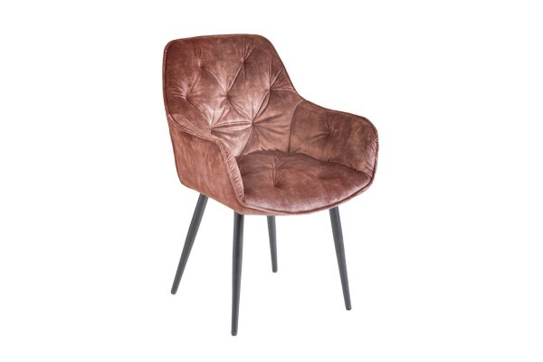 Chaise de salle à manger velours métal marron noir Chesterfield
