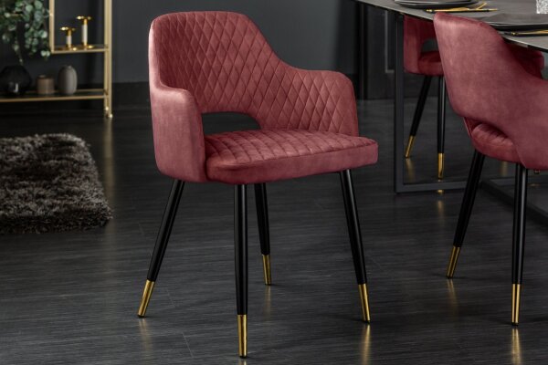 Chaise de salle à manger avec accoudoirs Rouge Noir Or Rétro Velours