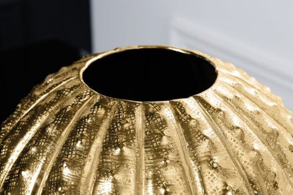 Vase Metall rund Ø 30 cm Hammerschlag in Gold Handarbeit