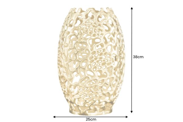 Deko Vase Metall in Gold H: 38 cm Handarbeit dekorativ PAULA