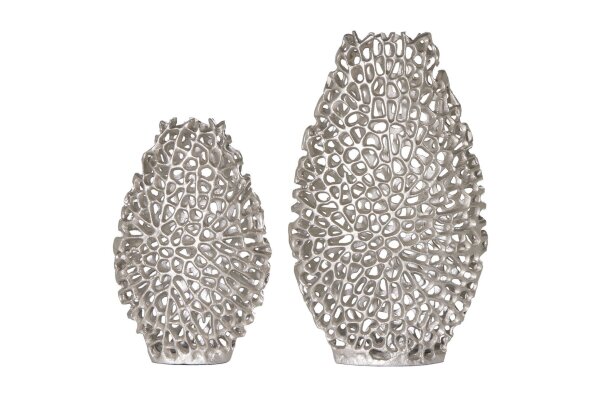Deko Vase 2er Set Handarbeit aus Metall in Silber