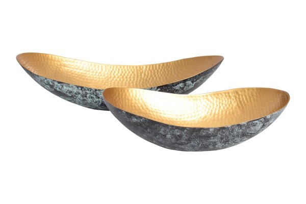 Dekoschale 2er Set Handarbeit Hammerschlag in Gold Patina