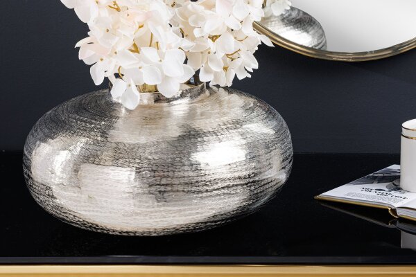 Dekovase Metall in Silber Ø 35 cm Orientalisch Hammerschlag
