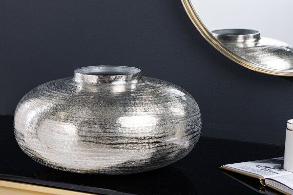 Dekovase Metall in Silber Ø 35 cm Orientalisch Hammerschlag