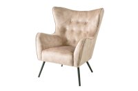 Fauteuil à oreilles velours beige crème...