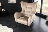 Fauteuil à oreilles velours beige crème...