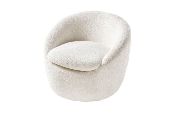 Drehsessel Bouclé Weiß B: 76 cm Teddy Stoff Retro