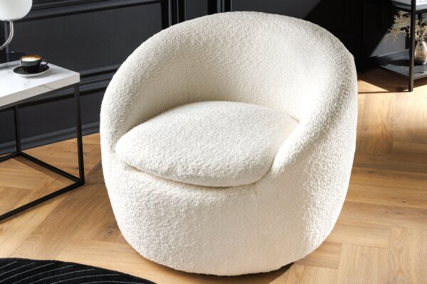 Drehsessel Bouclé Weiß B: 76 cm Teddy Stoff Retro