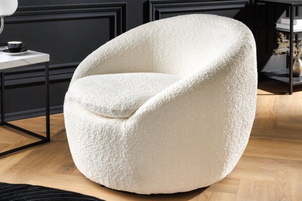 Drehsessel Bouclé Weiß B: 76 cm Teddy Stoff Retro