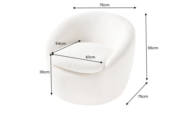 Drehsessel Bouclé Weiß B: 76 cm Teddy Stoff Retro