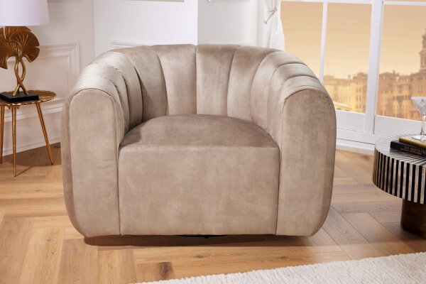 Fauteuil pivotant en velours gris avec accoudoirs design rétro