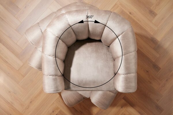 Fauteuil pivotant en velours gris avec accoudoirs design rétro