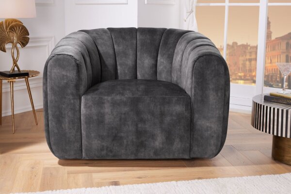 Fauteuil pivotant velours gris L : 103 cm avec accoudoirs Retro