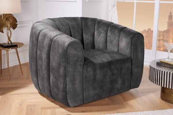 Fauteuil pivotant velours gris L : 103 cm avec accoudoirs Retro