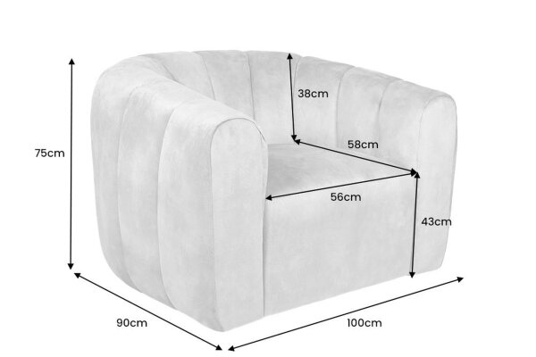 Fauteuil pivotant velours gris L : 103 cm avec accoudoirs Retro
