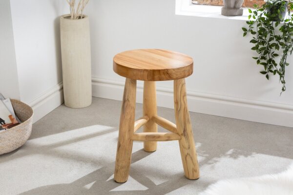 Hocker Teakholz Natur B: 30 cm Dreibein Landhaus