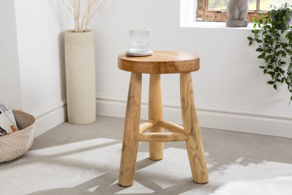 Hocker Teakholz Natur B: 30 cm Dreibein Landhaus