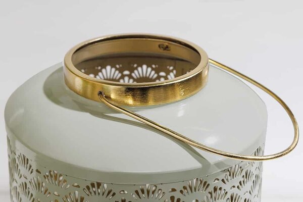 Kerzenhalter Laterne Eisen H: 20 cm für Stumpenkerzen Grün Gold Handarbeit