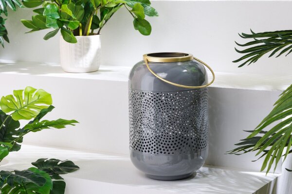 Bougeoir H : 30 cm Travail manuel fer en gris or