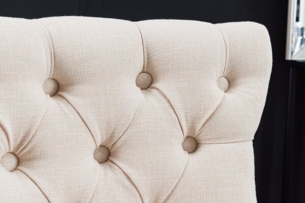 Barhocker mit Lehne in Beige Schwarz Chesterfield Stoff Holz