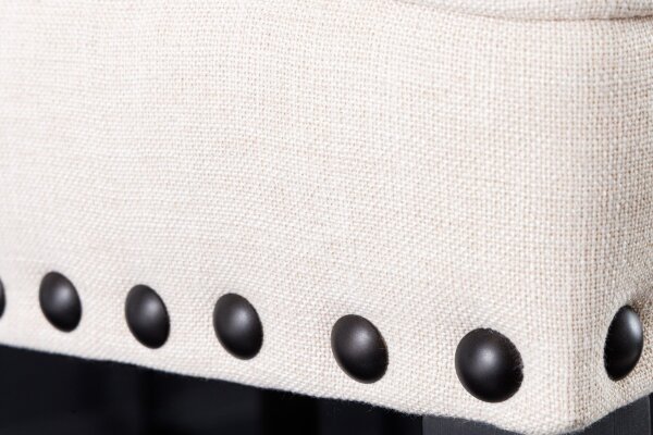 Barhocker mit Lehne in Beige Schwarz Chesterfield Stoff Holz