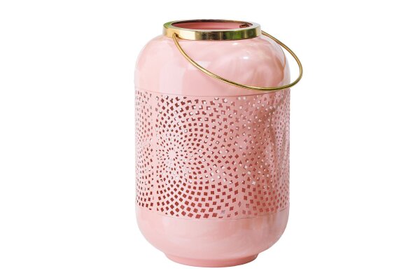 Lanterne pour bougies H : 30 cm Rose Or en fer