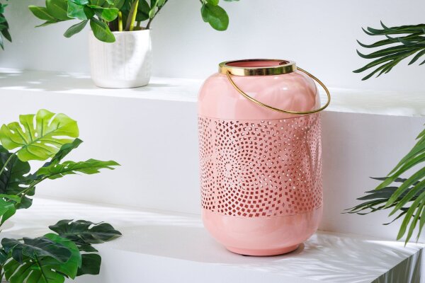 Lanterne pour bougies H : 30 cm Rose Or en fer