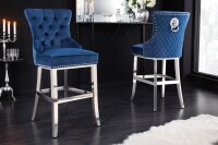 Barhocker Samt Edelstahl in Blau Silber Chesterfield