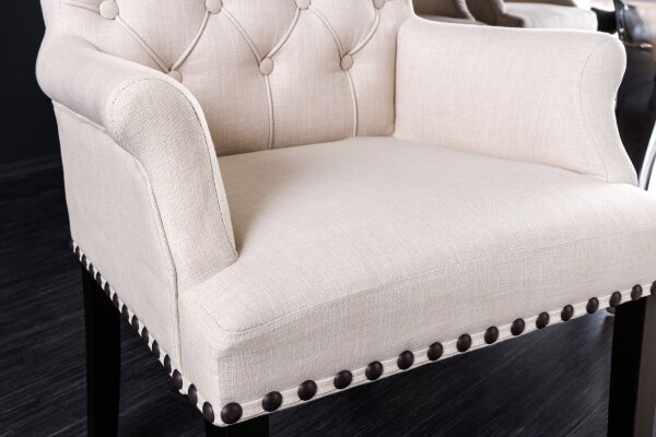 Chaise rembourrée avec accoudoirs Beige en tissu bois Chesterfield