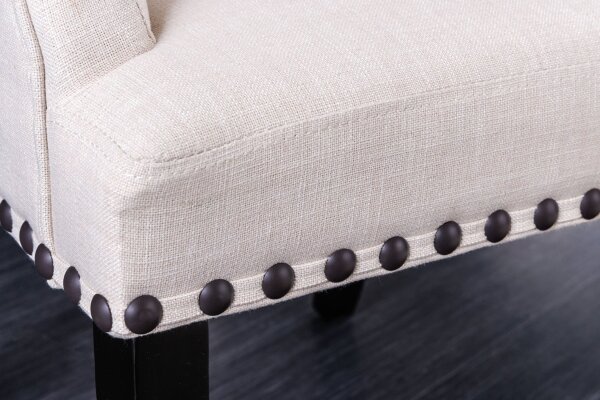 Chaise rembourrée avec accoudoirs Beige en tissu bois Chesterfield