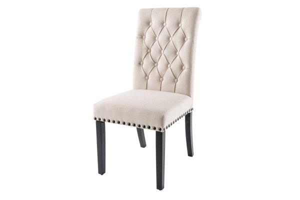 Chaise de salle à manger Beige Noir Tissu Chesterfield Bois