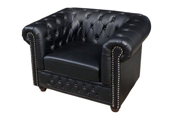 Sessel Kunstleder Schwarz Braun B: 110 cm Chesterfield