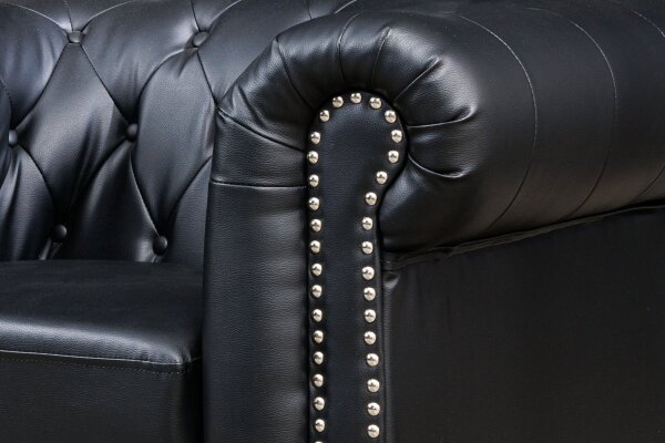 Sessel Kunstleder Schwarz Braun B: 110 cm Chesterfield
