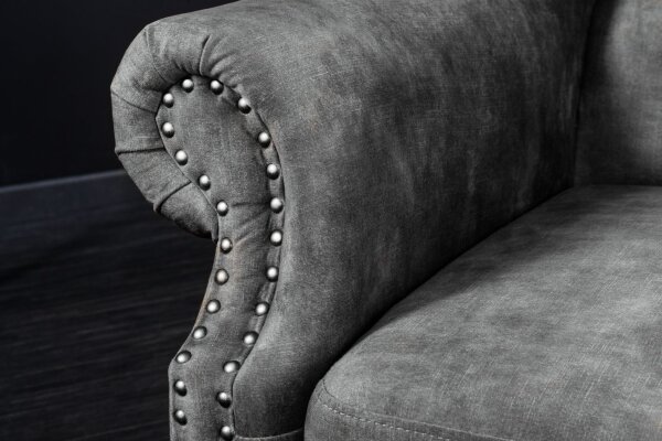 Fauteuil à oreilles velours bois gris marron L : 85 cm Chesterfield