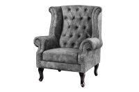 Fauteuil à oreilles velours bois gris marron L :...