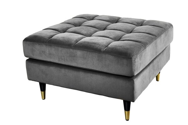 Tabouret en velours gris avec surpiqûres L : 80 cm Rétro