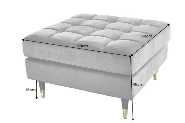 Tabouret en velours gris avec surpiqûres L : 80 cm Rétro
