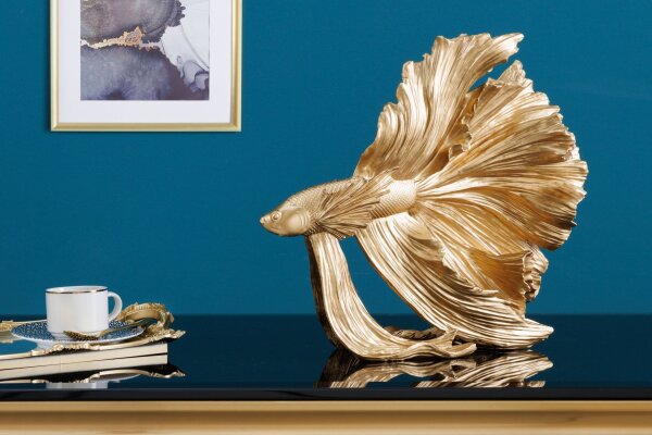 Statue décorative en polyrésine en or Poisson combattant H : 36 cm
