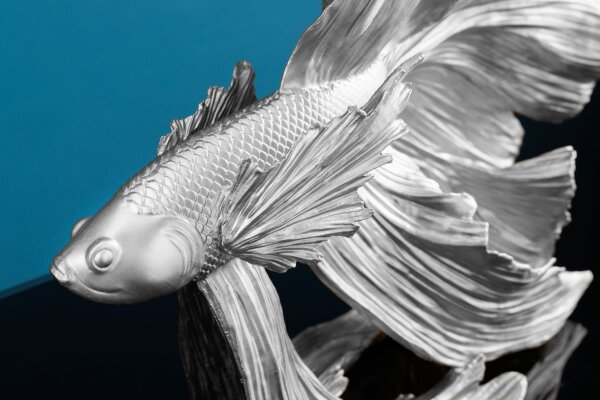 Statue argent poisson combattant en polyrésine H : 36 cm Deko