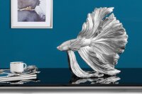 Statue Silber Kampffisch aus Polyresin H: 36 cm Deko