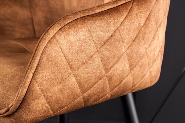 Tresenstuhl mit Lehne Samt Metall in Cognac Braun Schwarz