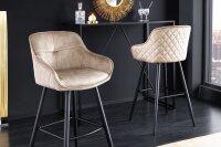 Barhocker Samt Metall in Creme Beige Schwarz mit Lehne