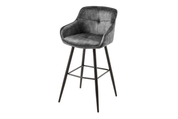 Tresenstuhl Samt Metall in Grau Schwarz Retro mit Lehne