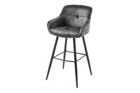 Tresenstuhl Samt Metall in Grau Schwarz Retro mit Lehne
