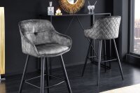 Tresenstuhl Samt Metall in Grau Schwarz Retro mit Lehne