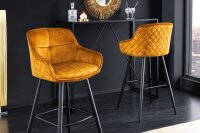 Barhocker mit Lehne Retro Gelb Schwarz aus Samt Metall