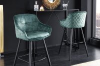 Barhocker mit Lehne Retro in Petrol Schwarz aus Samt Metall