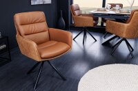 Drehstuhl Leder Stoff Metall ohne Rollen in Braun Schwarz