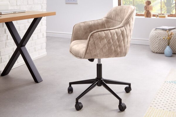 Schreibtischstuhl höhenverstellbar Samtbezug in Creme Beige
