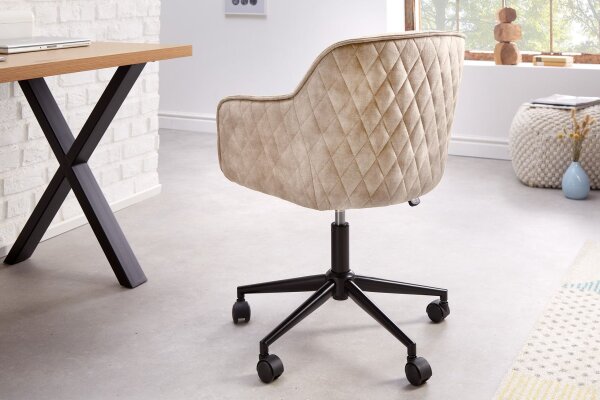 Schreibtischstuhl höhenverstellbar Samtbezug in Creme Beige